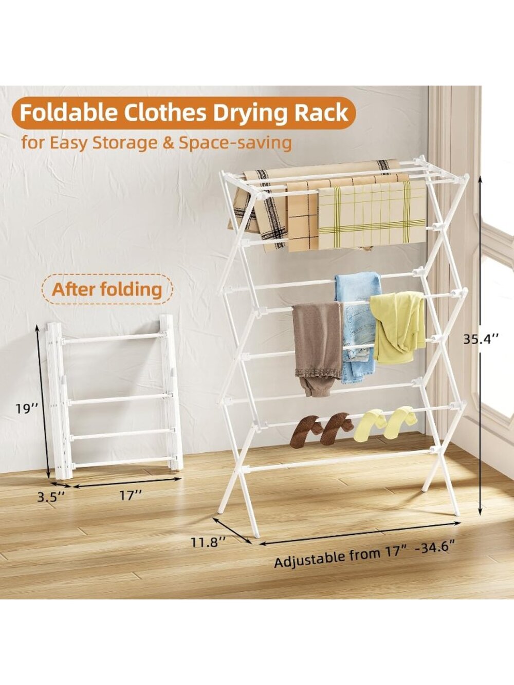 New Drying Rack Clothing, 3-Tier Clothes Drying Rack Foldable - Picture 2 of 7